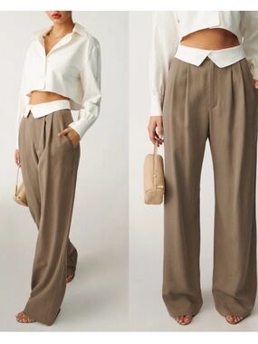 Reformation High-Waist Wide Leg Pants - Taupe